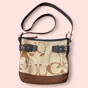 Vintage Coach brown and tan leather suede shoulder bag